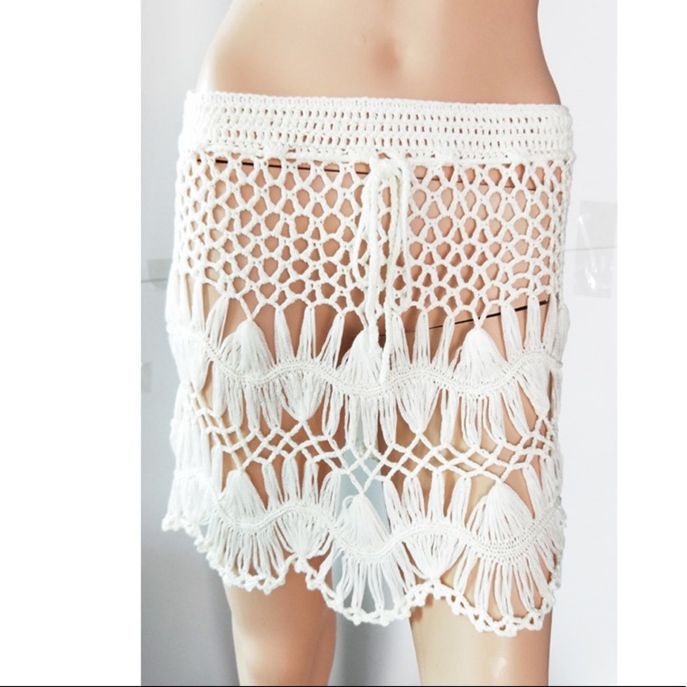 New White Crochet Beach Skirt Swim Cover Up - Picture 6 of 9